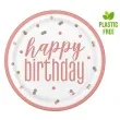 talerzyki papierowe glitz happy birthday rozowo zlote unique 23 cm 8 szt