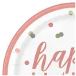 talerzyki papierowe glitz happy birthday rozowo zlote unique 23 cm 8 szt