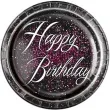 talerzyki papierowe glitz happy birthday unique rozowe 23 cm 8 szt
