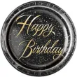 talerzyki papierowe glitz happy birthday unique zlote 23 cm 8 szt