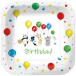 talerzyki papierowe happy birthday baloniki kwadratowe paw 23 x 23 cm 10 szt