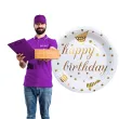 talerzyki papierowe happy birthday bialo zlote dekoracjepolska 18 cm 10 szt