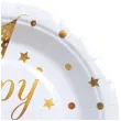 talerzyki papierowe happy birthday bialo zlote dekoracjepolska 18 cm 10 szt
