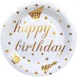 talerzyki papierowe happy birthday bialo zlote dekoracjepolska 18 cm 10 szt