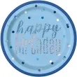 talerzyki papierowe happy birthday glitz grochy niebieskie unique 23 cm 8 szt