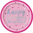 talerzyki papierowe happy birthday glitz grochy rozowe unique 23 cm 8 szt