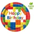 talerzyki papierowe happy birthday klocki unique 23 cm 8 szt
