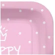 talerzyki papierowe happy birthday kropki rozowe kwadratowe paw 23 x 23 cm 10 szt