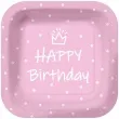 talerzyki papierowe happy birthday kropki rozowe kwadratowe paw 23 x 23 cm 10 szt