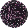 talerzyki papierowe happy birthday sparkling celebrations pink amscan 23 cm 8 szt