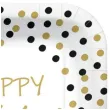 talerzyki papierowe happy birthday zlote konfetti biale kwadratowe paw 23 x 23 cm 10 szt