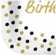 talerzyki papierowe happy birthday zlote konfetti biale kwadratowe paw 23 x 23 cm 10 szt