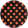 talerzyki papierowe kropki czarno pomaranczowe 18 cm 8 szt