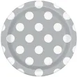 talerzyki papierowe kropki srebrne 18 cm 8 szt