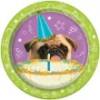 talerzyki papierowe pies mops urodziny unique 18 cm 8 szt