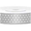 tasiemka satynowa w kropki srebrna 12 mm 25 m