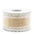 tasma dekoracyjna jutowa z koronka 2 brazowa partydeco 500 x 5 cm