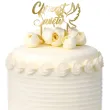 topper na tort golebica dekoracja na chrzest swiety zloty lustrzany 16 5 cm