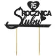 topper papierowy 15 rocznica slubu czarny brokat 15 5 x 17 5 cm