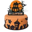 topper papierowy halloween domek czarny i oranz 18x22 cm