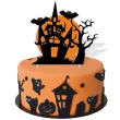 topper papierowy halloween zamek czarny i oranz 15x20 cm