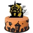 topper papierowy halloween zamek czarny i zloty brokat 15x20 cm
