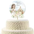 topper papierowy na tort dziewczynka i kosciol dekoracja na komunie swieta 20 x 10 cm