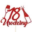 topper papierowy szampanskie 18 urodziny czerwony brokat 15 x 19 cm