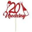 topper papierowy szampanskie 20 urodziny czerwony brokat 15 x 19 cm