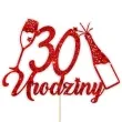 topper papierowy szampanskie 30 urodziny czerwony brokat 15 x 19 cm
