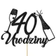 topper papierowy szampanskie 40 urodziny czarny brokat 15 x 19 cm