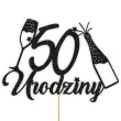 topper papierowy szampanskie 50 urodziny czarny brokat 15 x 19 cm