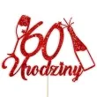 topper papierowy szampanskie 60 urodziny czerwony brokat 15 x 19 cm