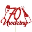 topper papierowy szampanskie 70 urodziny czerwony brokat 15 x 19 cm