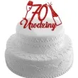 topper papierowy szampanskie 70 urodziny czerwony brokat 15 x 19 cm