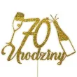 topper papierowy szampanskie 70 urodziny zloty brokat 15 x 19 cm