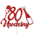 topper papierowy szampanskie 80 urodziny czerwony brokat 15 x 19 cm