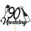 topper papierowy szampanskie 90 urodziny czarny brokat 15 x 19 cm