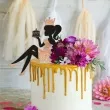 topper papierowy urodziny hot laska z torcikiem czarny rose gold brokat 14 x 19 cm