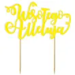 topper papierowy wesolego alleluja z zawijasem zolty 17 5 cm