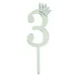 topper plastikowy cyfra 3 korona srebrna partypal
