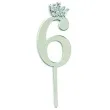 topper plastikowy cyfra 6 korona srebrny partypal 11 cm
