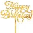 topper z pleksy happy birthday zloty lustrzany godan 15 x 11 cm