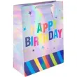 torebka prezentowa holograficzne happy birthday w paski partypal 32x26 cm