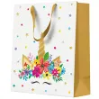 torebka prezentowa jednorozec i gwiazdki bialo zloty paw 20 x 25 x 10 cm
