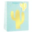 torebka prezentowa zloty kaktus blekitna partypal 42 x 32 cm