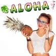 xx baner aloha z monstera rozowo zielona