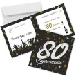 zaproszenie na 80 urodziny glamour birthday z koperta czarne eleganckie 15x15 cm 1 szt