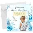 zaproszenie na pierwsza komunie swieta chlopiec w albie personalizowane z imieniem koperta x1