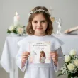zaproszenie na pierwsza komunie swieta dziewczynka w albie personalizowane z imieniem koperta
